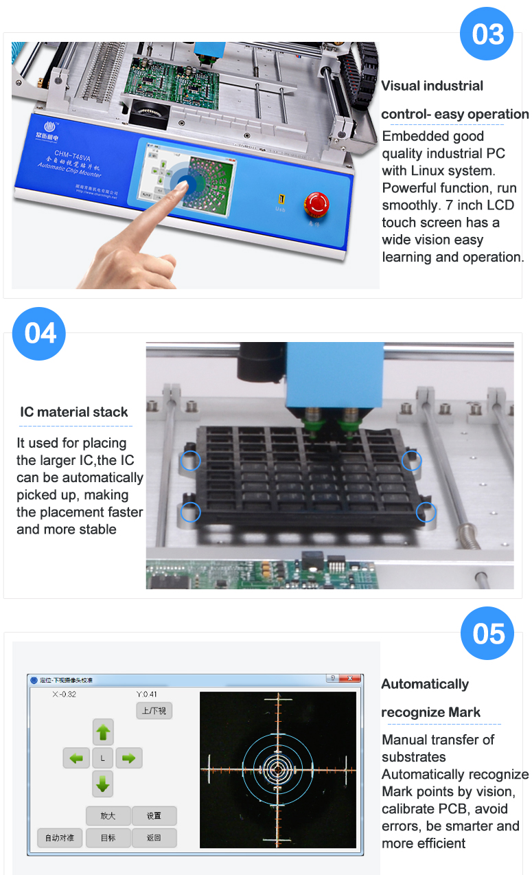 All-in-one CHMT48VA Desktop SMT Pick and Place Machine + Vibration Feeder, Embedded Linux System, Prototying Batch Production