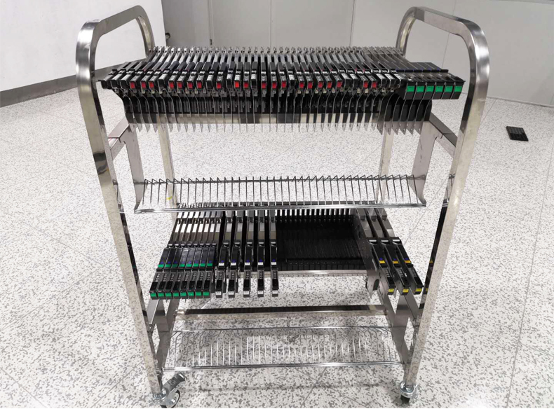 Standard NXT Feeder Storage Cart for FUJI Feeders, with Basket, Stainless Steel Feeder Cart 80pcs