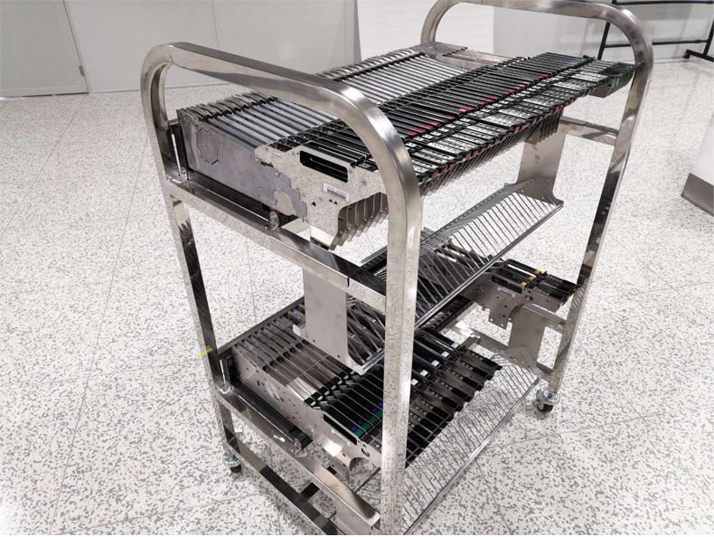 Standard NXT Feeder Storage Cart for FUJI Feeders, with Basket, Stainless Steel Feeder Cart 80pcs