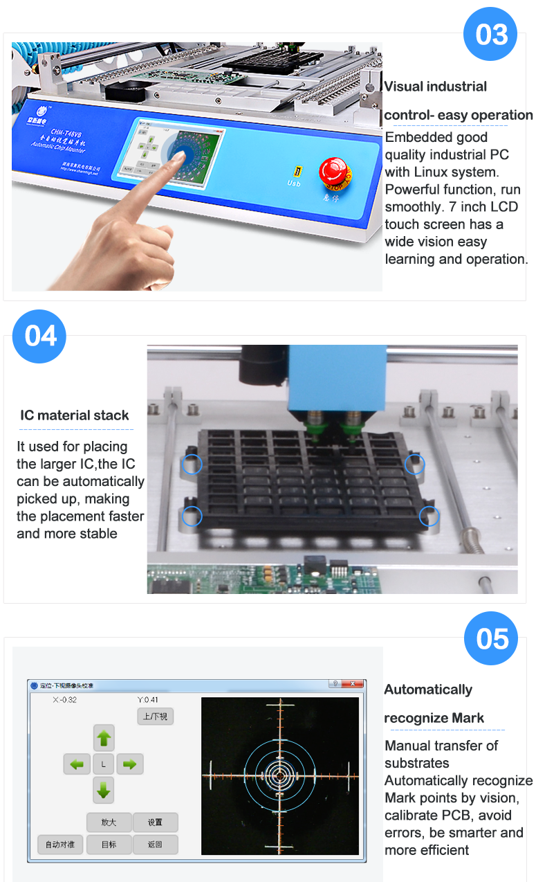 Best 2 heads Desktop SMT Pick and Place Pachine CHMT48VB Charmhigh, 2 Heads 58 Feeders, Embedded Linux system 0402-5050 SOP QNF...