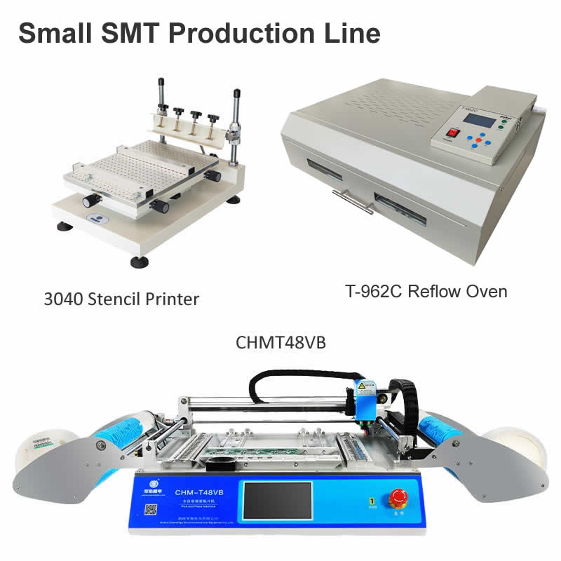 SMT Production Line: CHM-T48VB Vision SMT Pick and Place Machine chmt48vb + 3040 Stencil Printer + T962C Reflow Oven