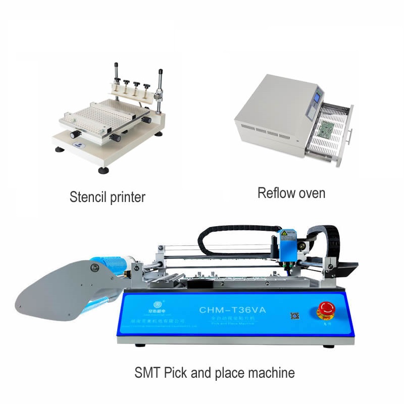 Hot Desktop SMT Production Line: CHM-T36VA Vision Pick and Place Machine chmt36va + 3040 Stencil Printer + Reflow Oven T962A