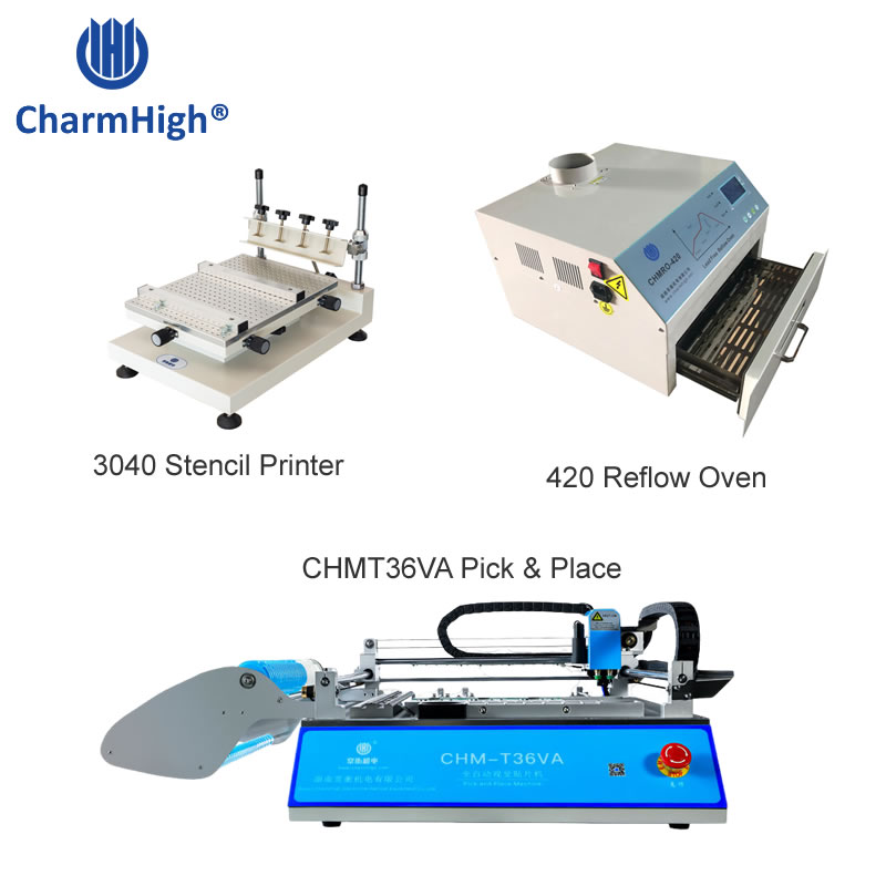 Small SMT Production Line: CHMT36VA SMT Pick and Place Machine + 3040 Stencil Printer + 420 Reflow Oven