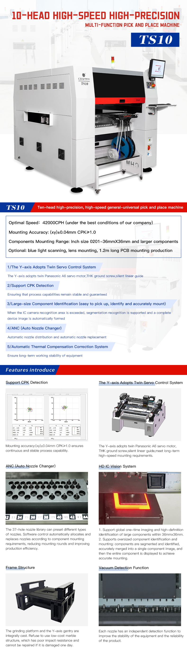 PCB Manufacturing Machine TS10 High Speed Electronics Production Machinery PCB Making SMD SMT Pick and Place Machine