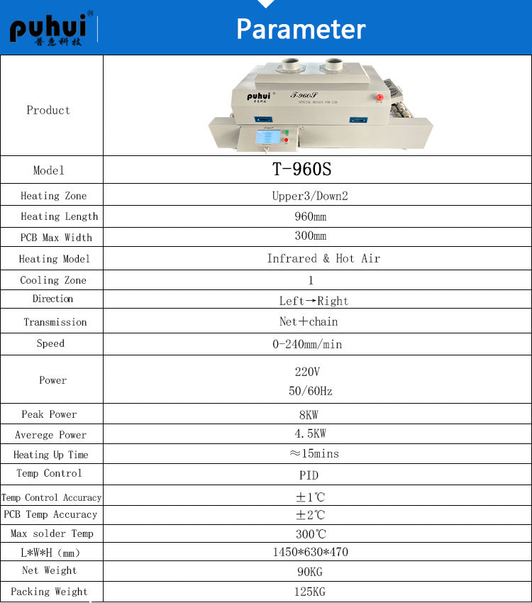 Lead-free T960s Benchtop Reflow Oven 960*300mm LCD Touch Screen Soldering Reflow Machine Welding Station