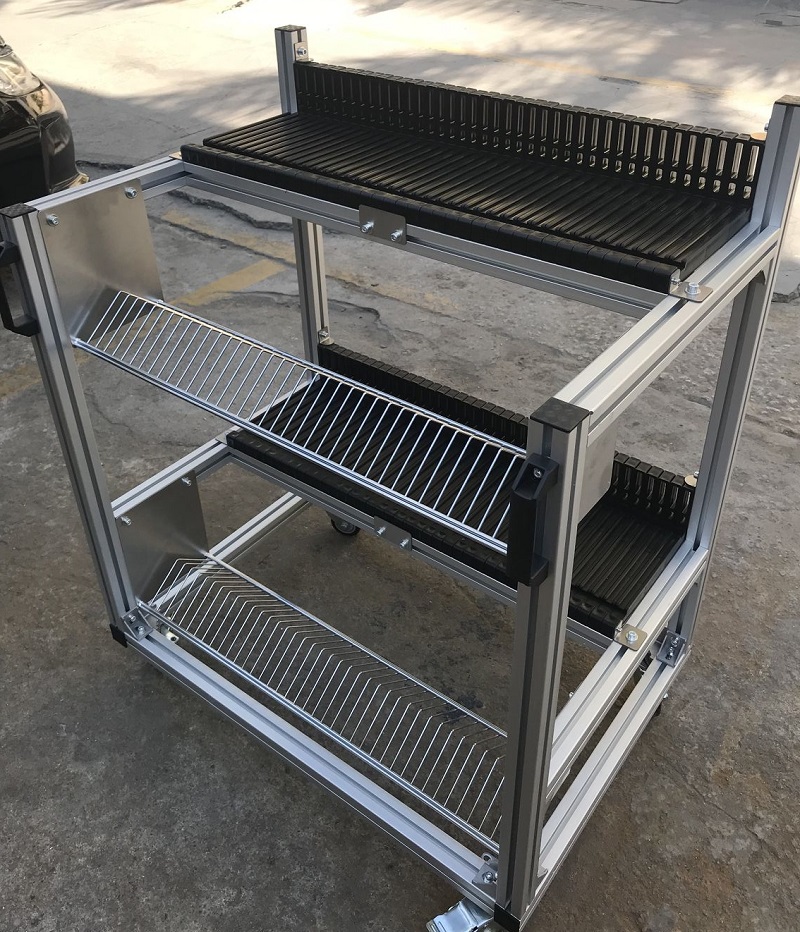 Aluminum Alloy Standard NXT Feeder Storage Cart for Fuji Feeders, with 2-basket, NXT Feeder Cart 80pcs