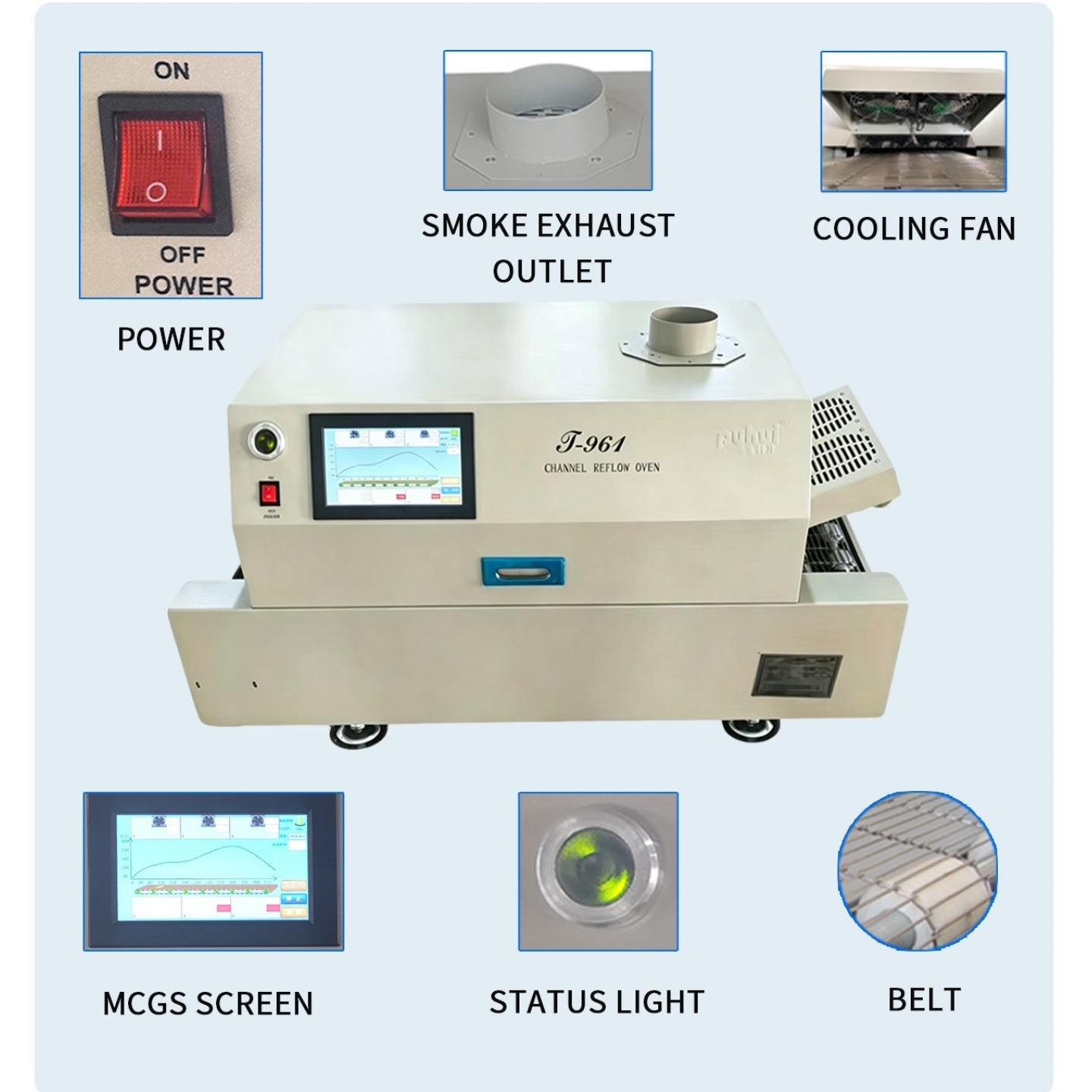 T961 Desktop Reflow Oven Touch Screen Infrared IC Heater Soldering Machine