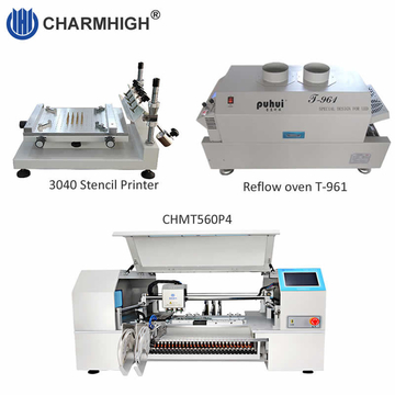 CHMT560P4 Desktop SMT Production Line, T961 Reflow Oven, Stencil Printer 3040, Yamaha feede